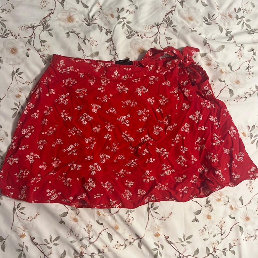 Forever 21 Red Floral Wrap Skirt